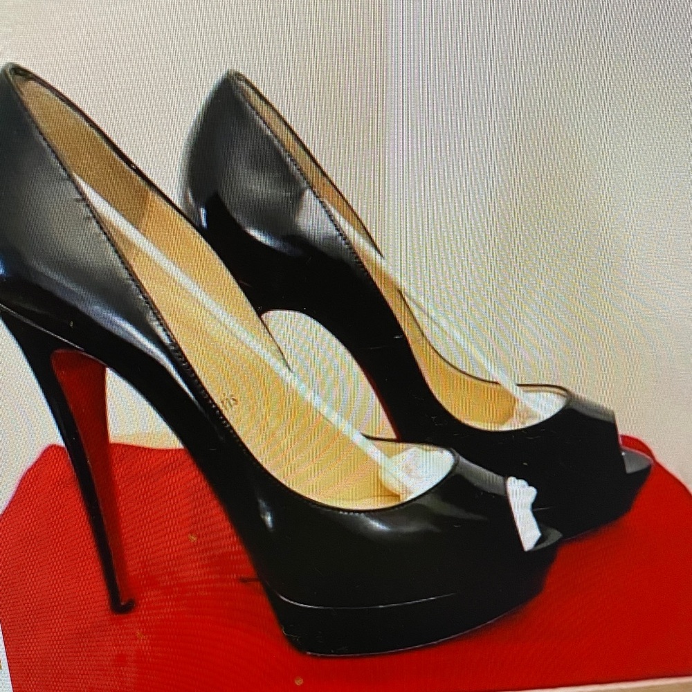 Nina Black Peep-Toe Stilettos